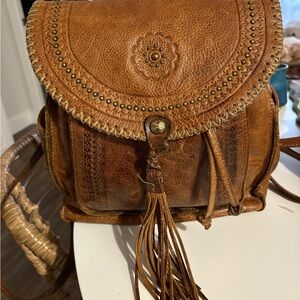 Patricia Nash Tan Leather Backpack with Tassel